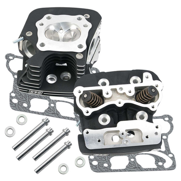 S&S Cycle - Wrinkle Black Powdercoat 79cc Super Stock™ Cylinder Heads fits '99-'05 Twin Cam Models (.585" Lift)