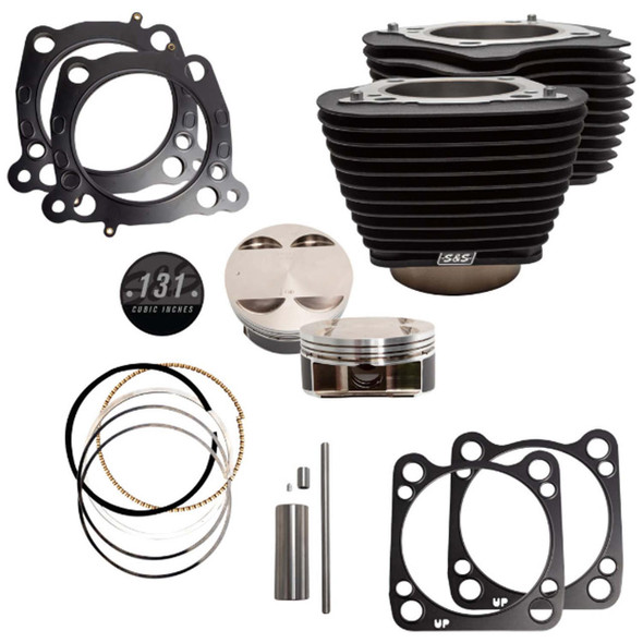 S&S Cycle - Wrinkle Black 131" Stroker Cylinder & Piston Kit W/ Non-Highlighted Cylinder Fins fits '17-'21 M8 Engines