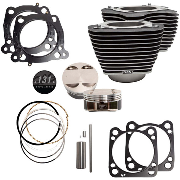 S&S Cycle - Wrinkle Black 131" Stroker Cylinder & Piston Kit W/ Highlighted Cylinder Fins fits '17-'21 M8 Engines