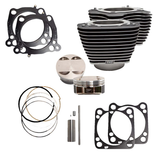  S&S Cycle - Wrinkle Black 124" Big Bore Kit W/ Highlighted Cylinder Fins fits '17-'21 107" M8 Engines 