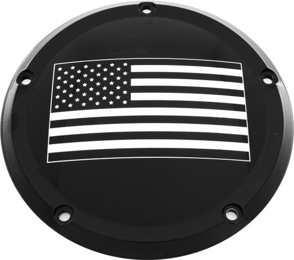 Custom Engraving - PATR21-46BG - 7 M8 Flt/Flh Derby Cover American Flag Black