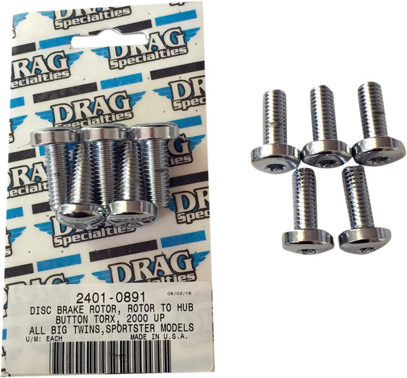  Drag Specialties - Rotor-to-Hub Bolt Kit fits '99-'21 Big Twin & '86-'22 XL Models (Exc. '21-'22 Sportster S/RH1250S & '22 Nightster/RH975) W/Cast Wheel - Chrome 