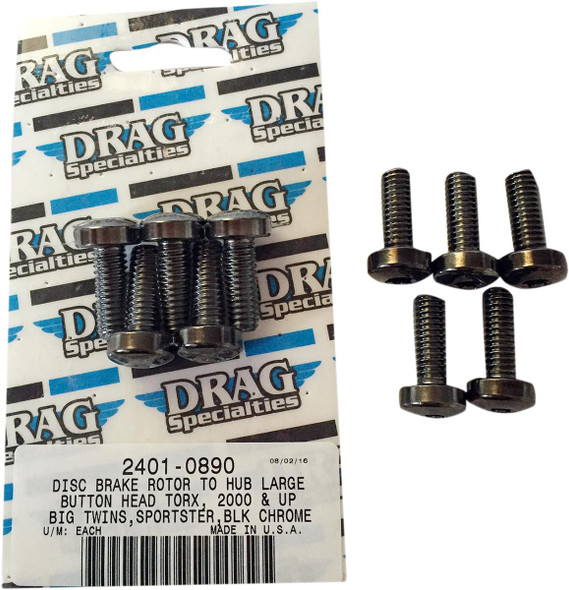 Drag Specialties - Rotor-to-Hub Bolt Kit fits '99-'21 Big Twin & '86-'22 XL Models (Exc. '21-'22 Sportster S/RH1250S & '22 Nightster/RH975) W/ Cast Wheel - Black Chrome