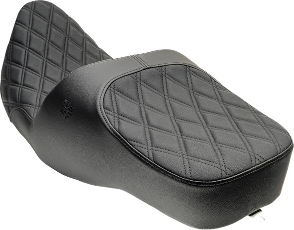 Slyfox - Black Double Diamond Stitch Chariot Seat fits '09-'23.5 FLH/FLT Models - Black Logo