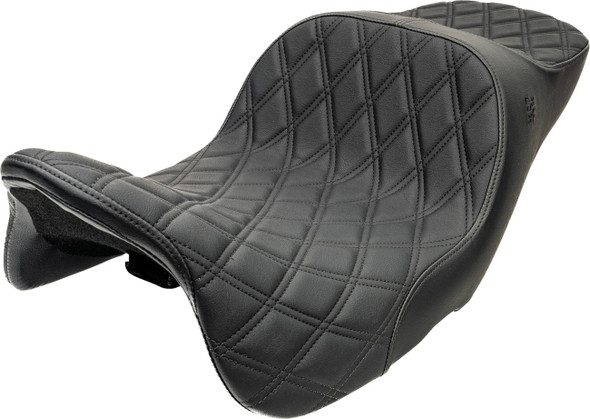 Slyfox - Black Double Diamond Stitch Chariot Seat fits '23.5-'26  FLH/FLT Models - Black Logo