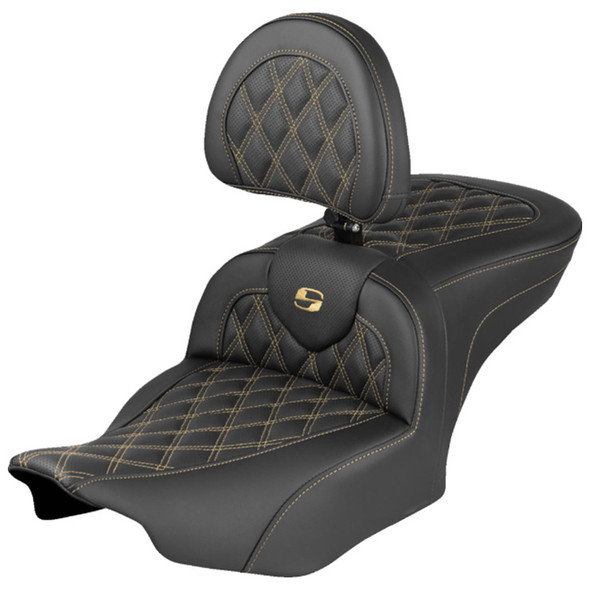 Saddlemen - Gold Stitch Lattice Stitch Extended Reach RoadSofa™ Seat fits '23-'26 FLH/FLT Models