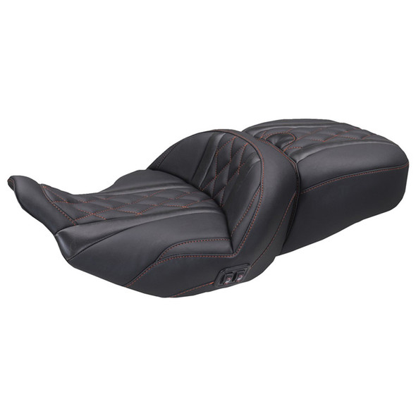 Mustang - Deluxe Diamond Heated Super Touring One Piece 2-Up Seat fits '23-'26 FLT/FLH Models