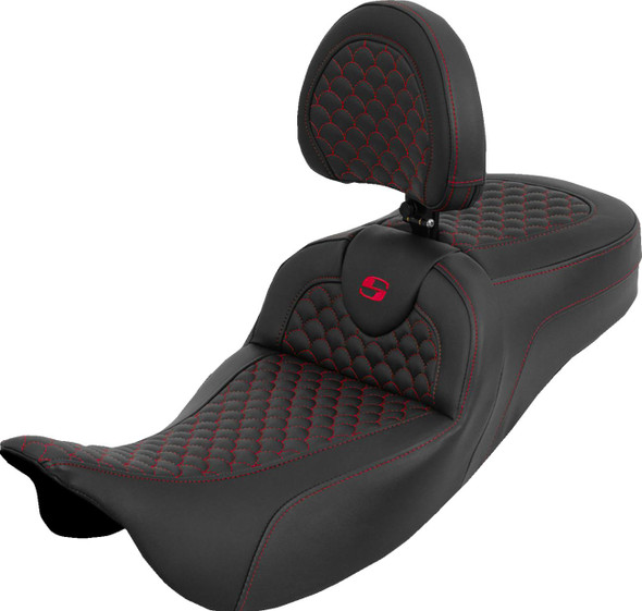 Saddlemen - 808-07B-209B4 - Extended Reach Roadsofa™ Seat - Dragon Scale - Red Stitch - with Backrest - Touring '08-'25