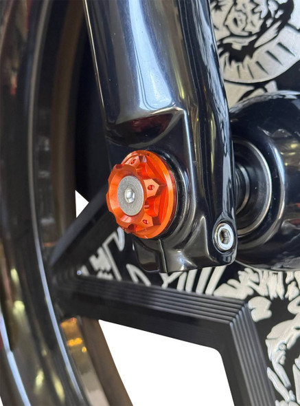 Paul Yaffe Bagger Nation - PYO:YAXLE-08-HT-OR - Y-Axle with Turret Style Axle Cover Kit - Custom - Front - Orange - 25 mm