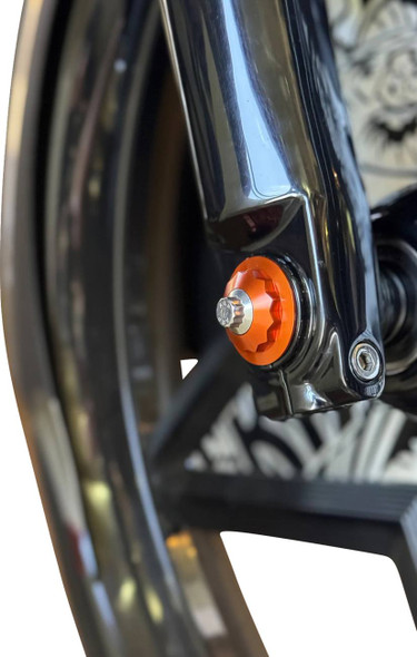 Paul Yaffe Bagger Nation - PYO:YAXLE-08-TP-OR - Y-Axle with 12 Point Style Axle Cover Kit - Custom - Front - Orange - 25 mm