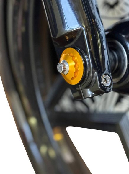 Paul Yaffe Bagger Nation - PYO:YAXLE-08-TP-GD - Y-Axle with 12 Point Style Axle Cover Kit - Custom - Front - Gold - 25 mm