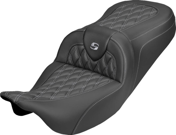 Saddlemen - 808-07B-20605 - Roadsofa™ Carbon Fiber Seat - Lattice - Silver Stitch - Without Backrest - FLH/FLT '08-'25