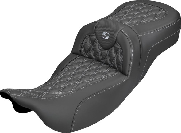 Saddlemen - 808-07B-20705 - Extended Reach Roadsofa™ Carbon Fiber Seat - Lattice - Silver Stitch - Without Backrest - FL '08-'25