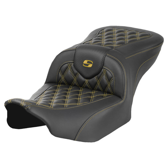 Saddlemen - Gold Lattice Stitch Roadsofa™ Carbon Fiber Seat fits '23-'25 FLH/FLT Models