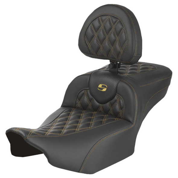 Saddlemen - Gold Lattice Stitch Extended Reach Roadsofa™ Carbon Fiber Seat fits '23-'25 FL Model