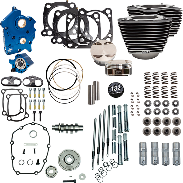 S&S Cycle - 310-1230D - Power Pack - Water Cooled - 550G - Wrinkle Black w/Highlight - Chrome Pushrod Tubes - 114"/117" M8