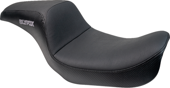Slyfox - 4883B-slyfox - Drifter Seat - Black Vinyl w/ Slipstop, Carbon Fiber Sides, Gray Logo - Fits 1996-2003 Dyna FXD