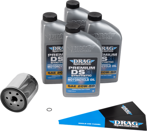 Drag Specialties Full Synthetic 20W-50 Oil Change Kit - Chrome Filter 224376 for Evo Big Twin & Sportster