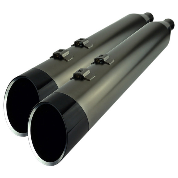 Khrome Werks - 4-1/2" HP-Plus® Slip-On Mufflers W/ Black Edge Tip Billet End Caps fits '17-'23 Touring Models - Smoked Chrome