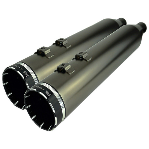 Khrome Werks - 4-1/2" HP-Plus® Slip-On Mufflers W/ Black Tracer Tip Billet End Caps fits '17-'23 Touring Models - Smoked Chrome