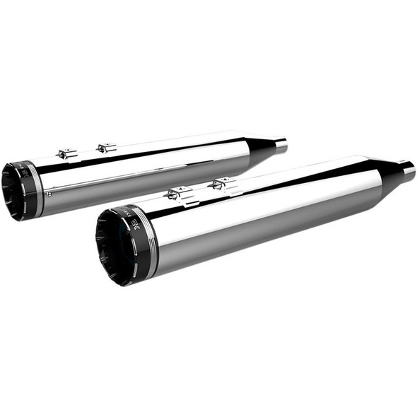 Khrome Werks - 4-1/2" HP-Plus® Slip-On Mufflers W/ Black Tracer Billet End Caps fits '95-'16 Touring Models - Chrome