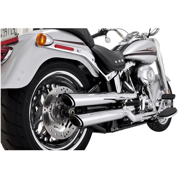 Vance & Hines - 3" Round Twin Slash Slip-On Mufflers fits '07-'17 Softail Models (Exc. FLSTFBS Models) - Chrome
