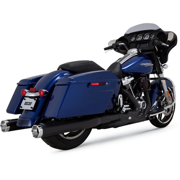 Vance & Hines - 4" Monster Rounds Slip-On Mufflers fits '17-'22 Touring Models - Matte Black W/ Chrome Tips