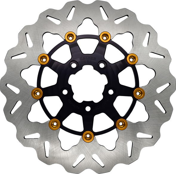 Galfer - 11.8" Front Brake Rotor Full-Floating W/ Black Carrier & Gold Buttons fits '06-'21 Dyna, Sportster & Touring Models