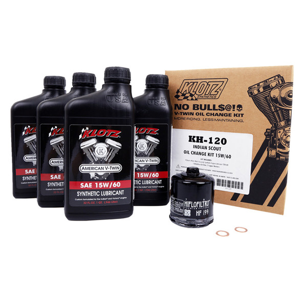 Klotz Oil - Synthetic Oil Change Kit fits '15-'23 Indian Scout Models - 15W/60