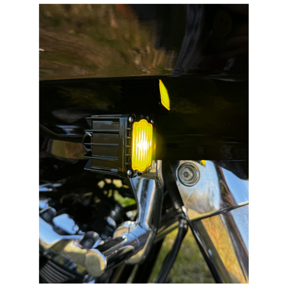 Custom Dynamics - Shark Demon™ LED Turn Signals fits '15 & Up Road Glide Models - Black -Yellow Lens