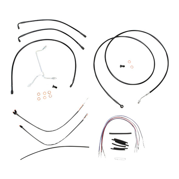 Burly Brand - 15" Complete Black Vinyl Handlebar Cable/Line Kit for Ape Hanger Handlebars fits '14-'15 FLHX/​FLHT/C/U W/O ABS