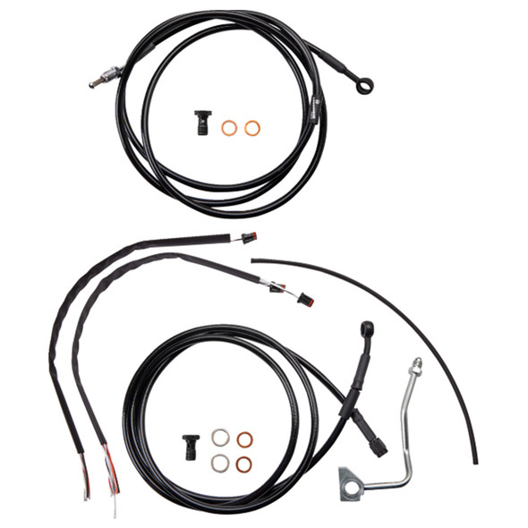 Burly Brand - 13" Complete Black Vinyl Handlebar Cable/Line Kit for Ape Hanger Handlebars fits '17-'20 FLHTCU/L, FLHTK/L, FLHX/S W/ ABS