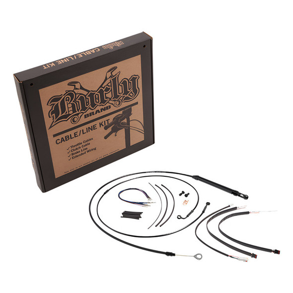 Burly Brand - 12" Handlebar Cable/Line Kit for Ape Hanger Handlebars fits '18-'23 FXBB/​FXLR/​FXST W/O ABS - Black Vinyl