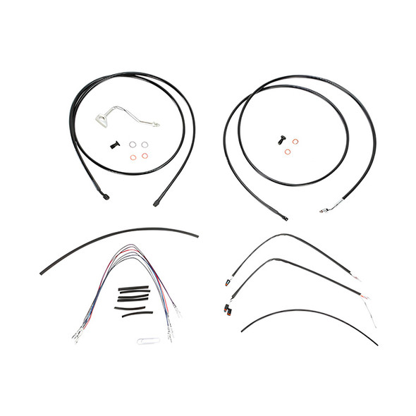 Burly Brand - 15" Complete Black Vinyl Handlebar Cable/Line Kit for Ape Hanger Handlebars fits '14-'15 FLHX/​FLHT/C/U W/ ABS