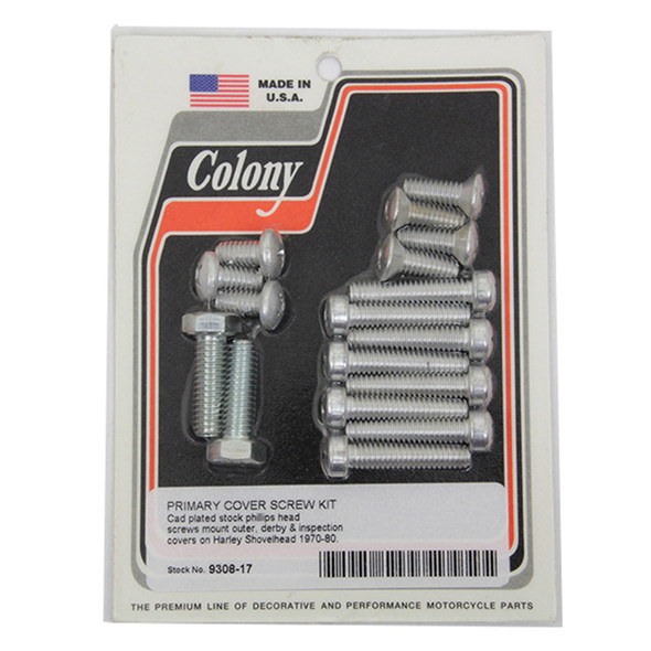 Colony - 9308-17 Cadmium Primary Cover Screw Kit fits '71-'84 FX, '70-'80 FL Models - 4-Speed
