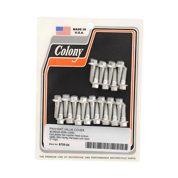 Colony - 8735-24 Cadmium Valve Cover Screw Kit fits '48-'65 Panhead Model (OEM #3565W)