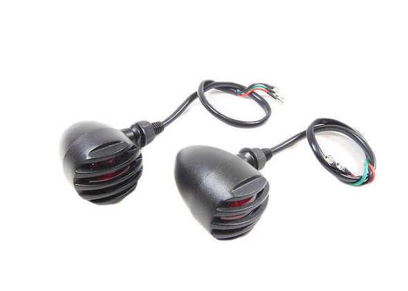 Motorcycle Supply Co. - Invader Grilled Black Turn Signals - Red Lens