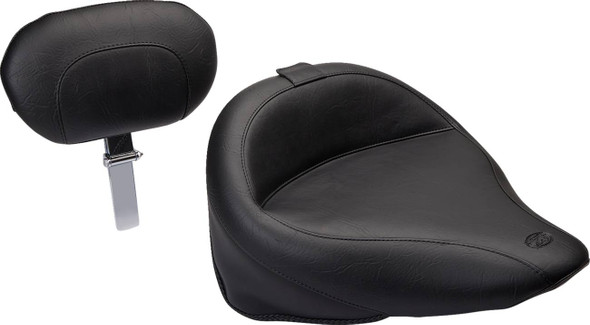 Mustang - Black Smooth Vintage Wide Solo Seat with Backrest fits '00-'05 FXST, '00-'06 FLST/C/N Models (Except FXSTD)