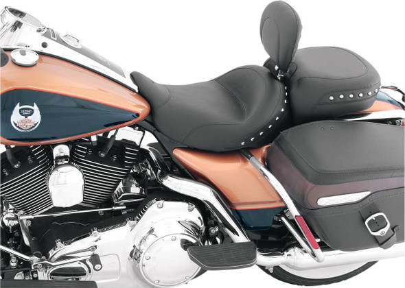 Mustang - Black Studded w/ Concho Wide Solo Seat with Backrest fits '08-'21 FLHT/​FLHR/​FLTR/​FLHX Models