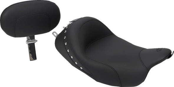 Mustang - Black Studded w/ Concho Wide Solo Seat with Backrest fits '08-'21 FLHT/​FLHR/​FLTR/​FLHX Models