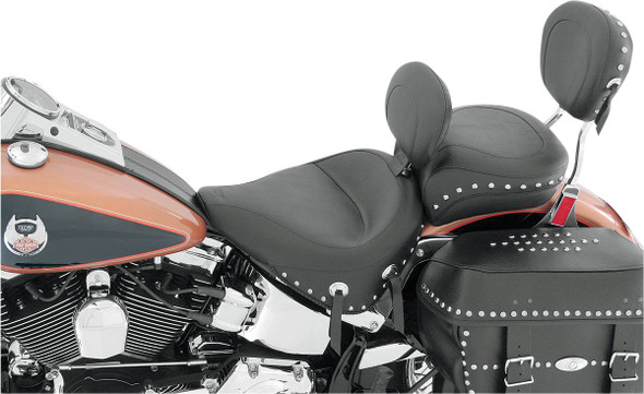 Mustang - Black Studded w/ Concho Wide Solo Seat with Backrest fits '07-'15 FLSTC, '00-'07 FLSTS/C Models