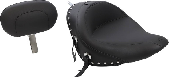 Mustang - 79532 - Wide Solo Seat - With Backrest - Black - Studded W/Concho - Softail '06-'10