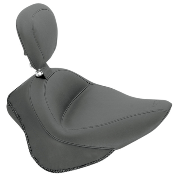 Mustang - Black Smooth Vintage Wide Solo Seat with Backrest fits '11-'13 FXS, '12-'17 FLS Models