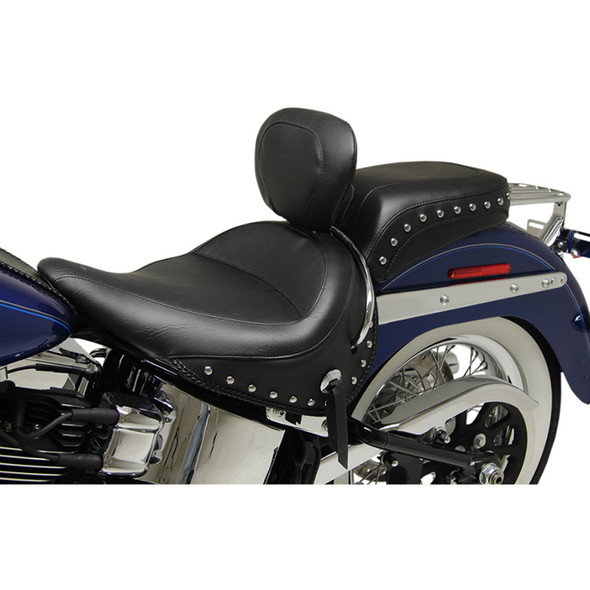 Mustang - Black Studded w/ Concho Wide Solo Seat with Backrest fits '05-'17 FLSTN Model