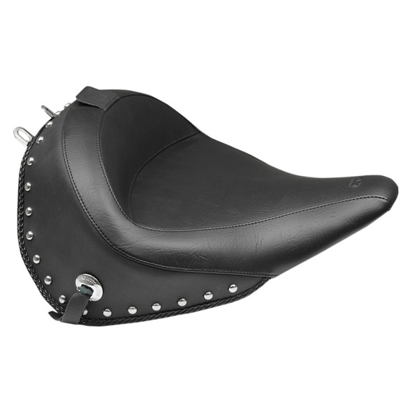 Mustang - Black Studded w/ Concho Wide Solo Seat with Backrest fits '16-'17 FLSTC Model