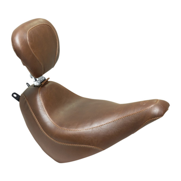 Mustang - Brown Stitch Wide Tripper™ Seat with Driver's Backrest fits '18-'21 FLDE/​FLHC/​FLHCS Models
