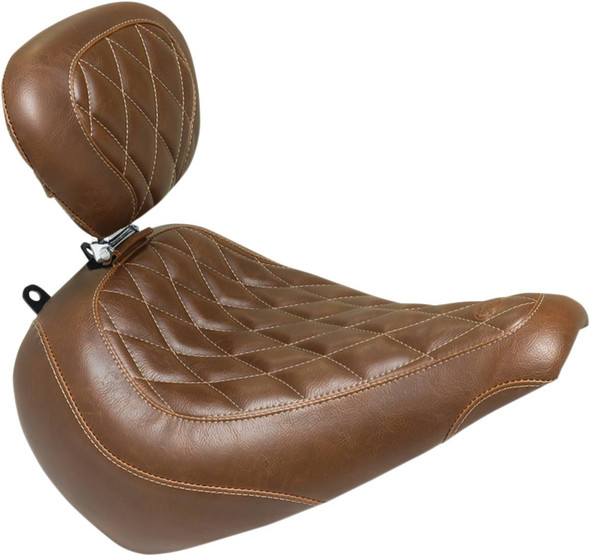Mustang - Brown Diamond Wide Tripper™ Solo Seat with Backrest fits 18-'21 FLFB/​FLFBS Models