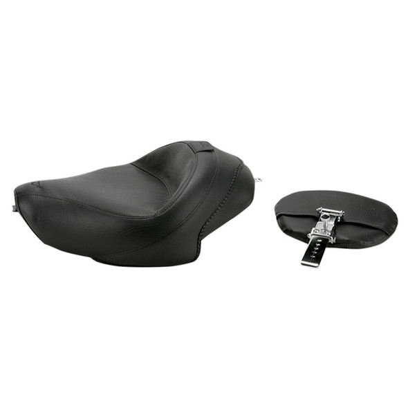 Mustang - Black Smooth Vintage Wide Solo Seat with Backrest fits '04-'22 Sportster W/ 4.5 Gal Tank