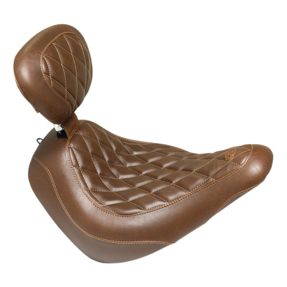 Mustang - Brown Diamond Wide Tripper™ Solo Seat with Backrest fits '18-'25 FXLR/​FXLRS/​FXLRST, '18-'21 FLSB Models
