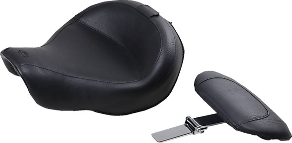 Mustang - 79358 - Wide Solo Seat - With Backrest - Vintage - Black - Smooth - FXD '06-'17